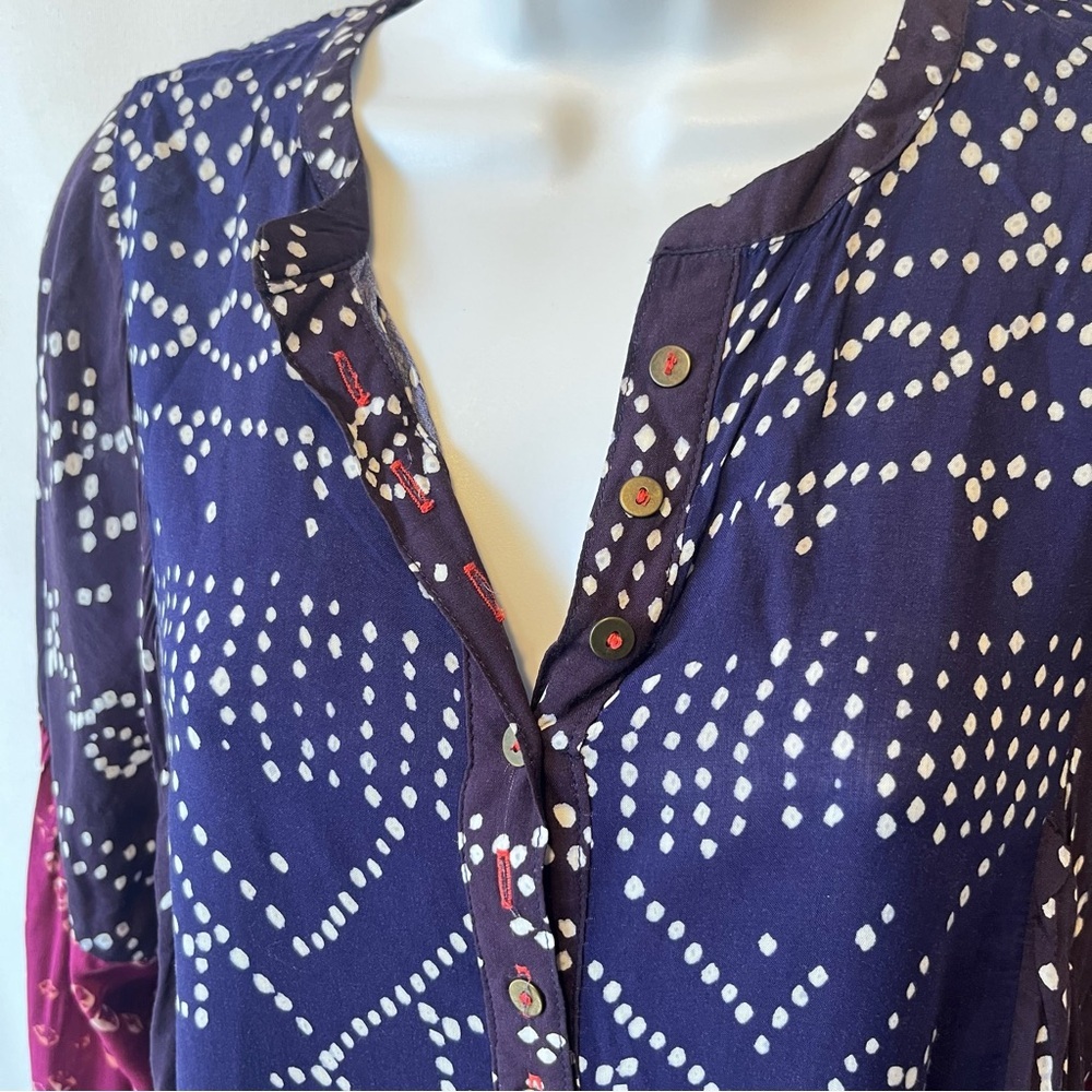 Free People Shibori Mini swing dress Tunic blouse XS Long balloon sleeves top - Picture 10 of 10